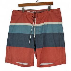 Old Navy California Board Shorts Mens 38x9 Orange Swimwear Beach Stretch